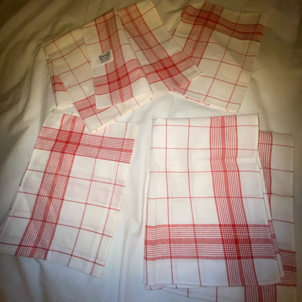 IKEA Red and White Plaid kitchen towel 4 pieces
